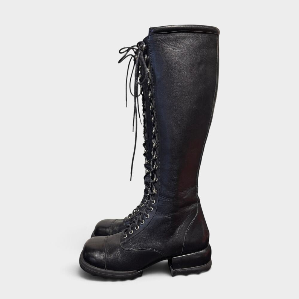 John Fluevog Skiprope Tall Black Leather Boots Retail Military Inspired $895
